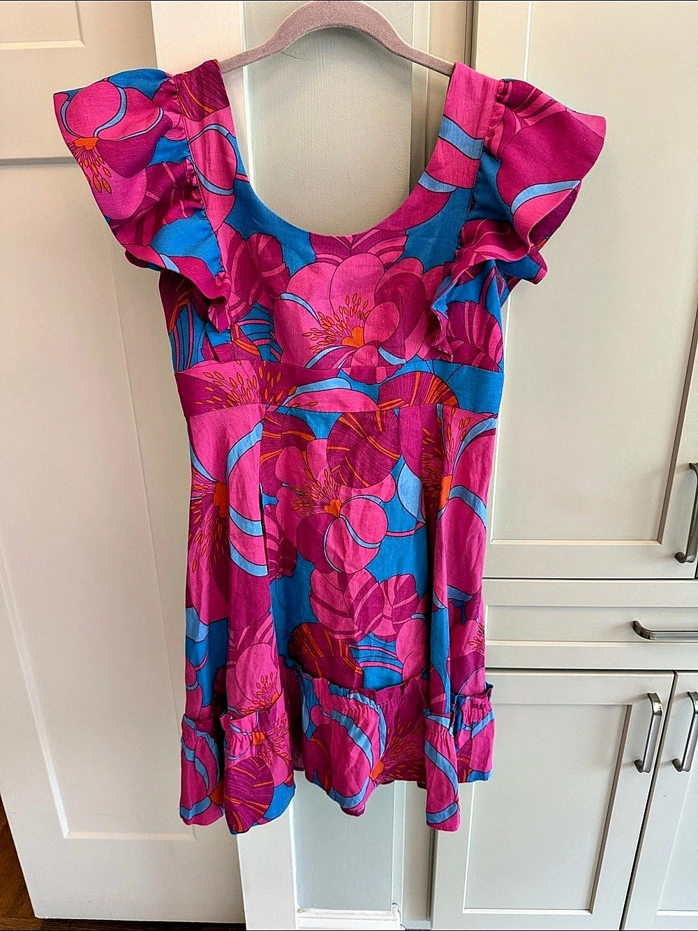 Tuckernuck Hazel Flutter Sleeve Dress Floral Pink & Blue Small